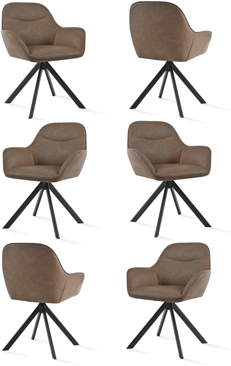 GOEURVANT 1370 Esszimmerstühle 6er-Set, 360° Drehbar, Kunstleder - Dunkelbraun Bild 1