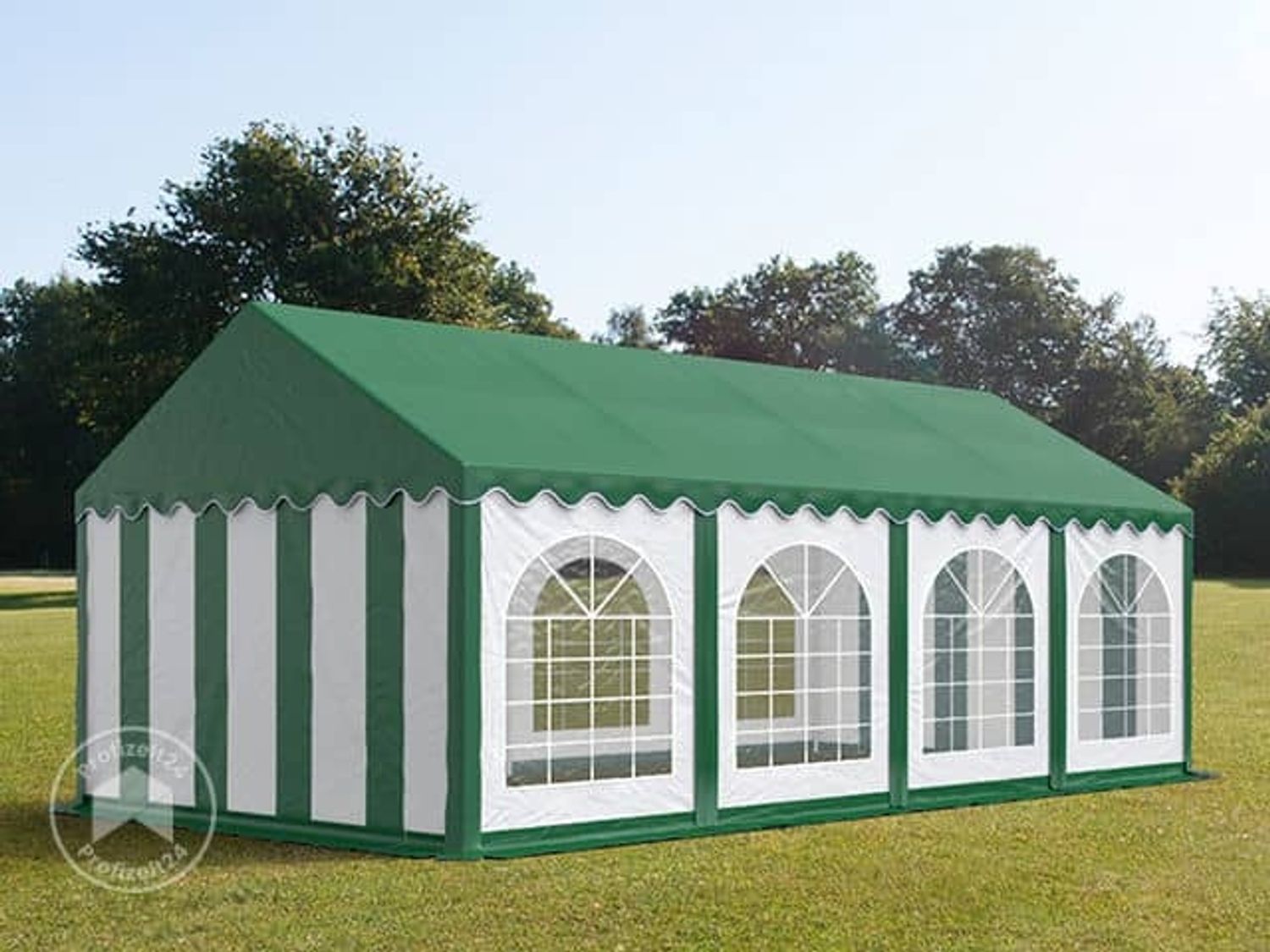 Festzelt Partyzelt 4x8 m PREMIUM, hochwertige PVC Plane 750 N mit grünem Dach 100% wasserdicht mit Bodenrahmen Bild 1