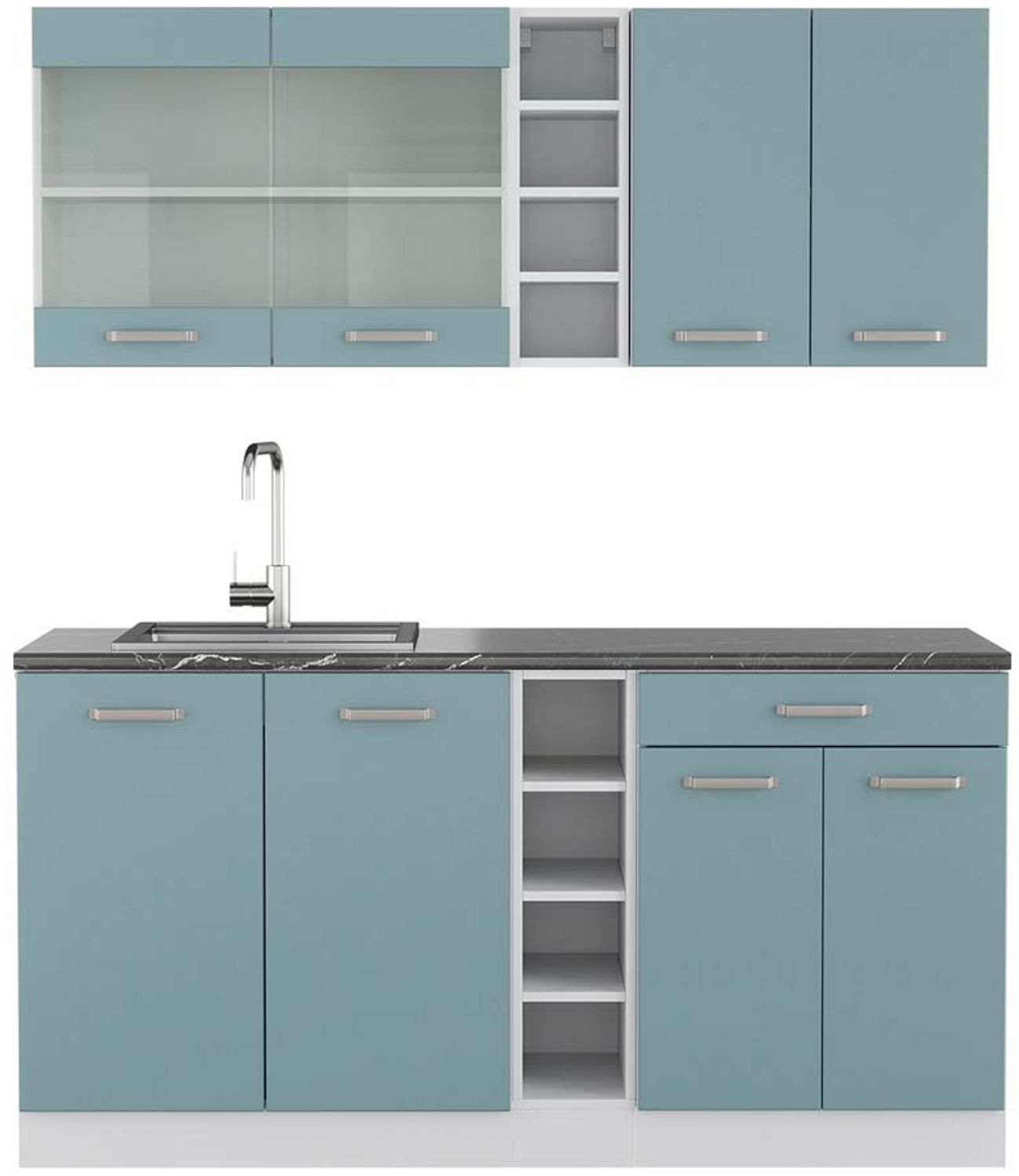 Singleküche R-Line Blau-Grau/Weiß 160 cm , AP Anthrazit Vicco Bild 1