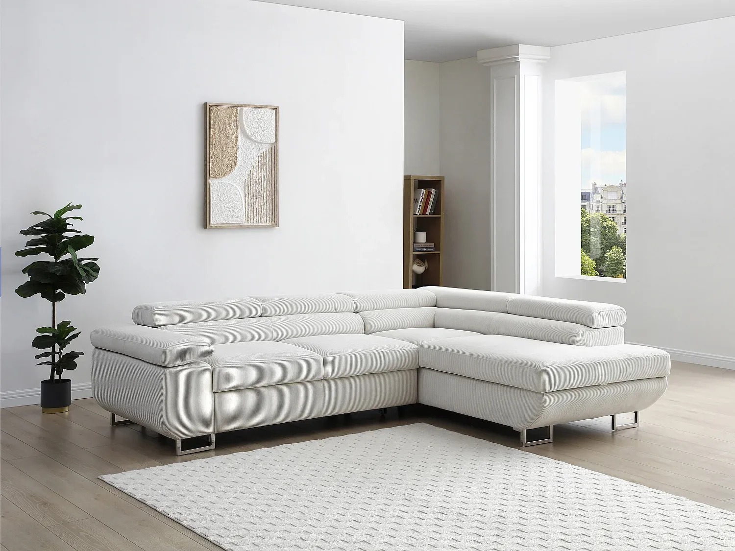 Vente-unique - NURAZIO Sofa SamtStoff Beige - B 202 cm x H 70 cm x L 268 cm Bild 1