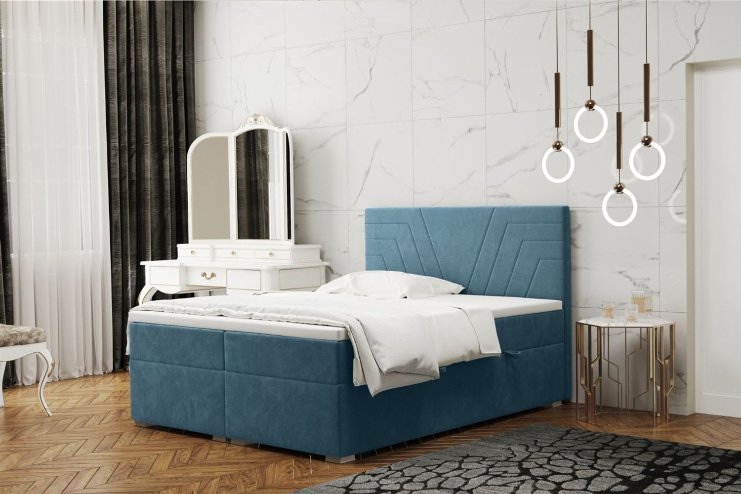 Boxspringbett Schlafzimmerbett RAMON 120x200cm in Stoff Matt Velvet Himmelblau Bild 1
