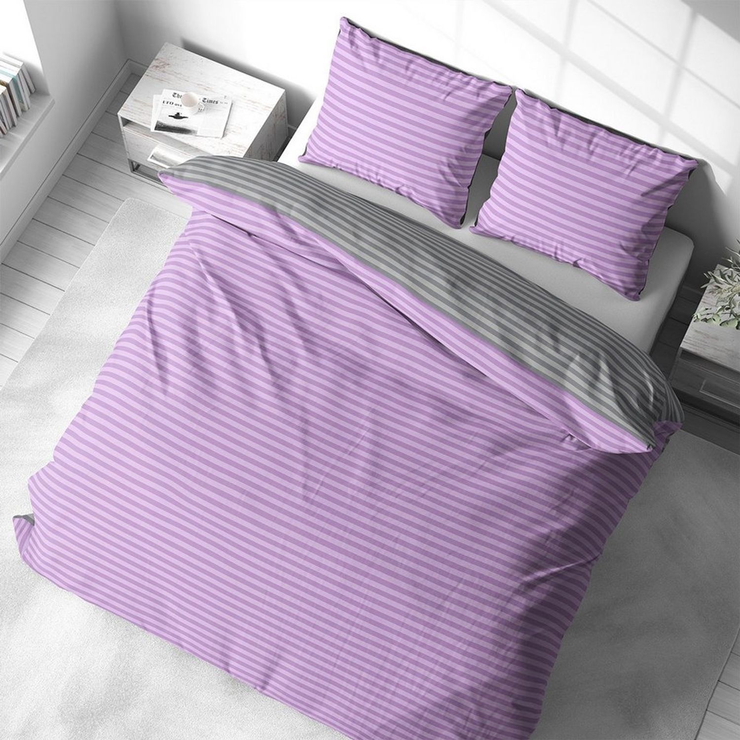 Visaggio Bettwäsche Baumwolle 135x200, 155x200, 155x220, 200x200, 200x220 oder 240x220, Renforcé, 3 teilig, Stripe Wendebettwäsche Streifen, mit Reißverschluss Bild 1