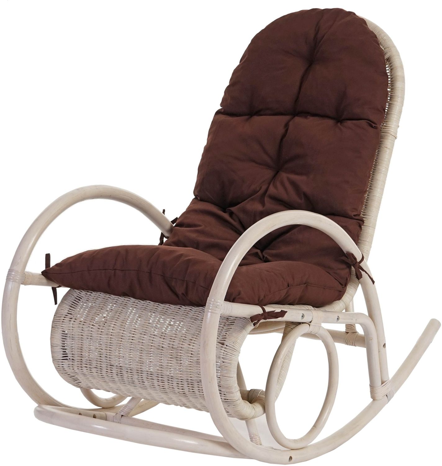 Schaukelstuhl Esmeraldas, Schwingsessel Rattansessel, weiß ~ Auflage braun Bild 1