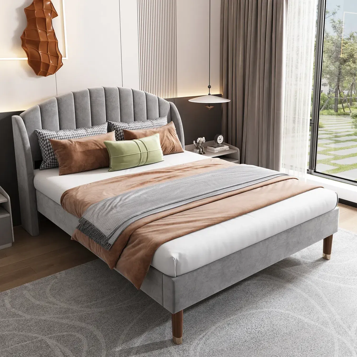 Polsterbett, Doppelbett mit Lattenrost, 160x200 cm, Kopfteil mit seitlichen Ohren, Samt Bild 1