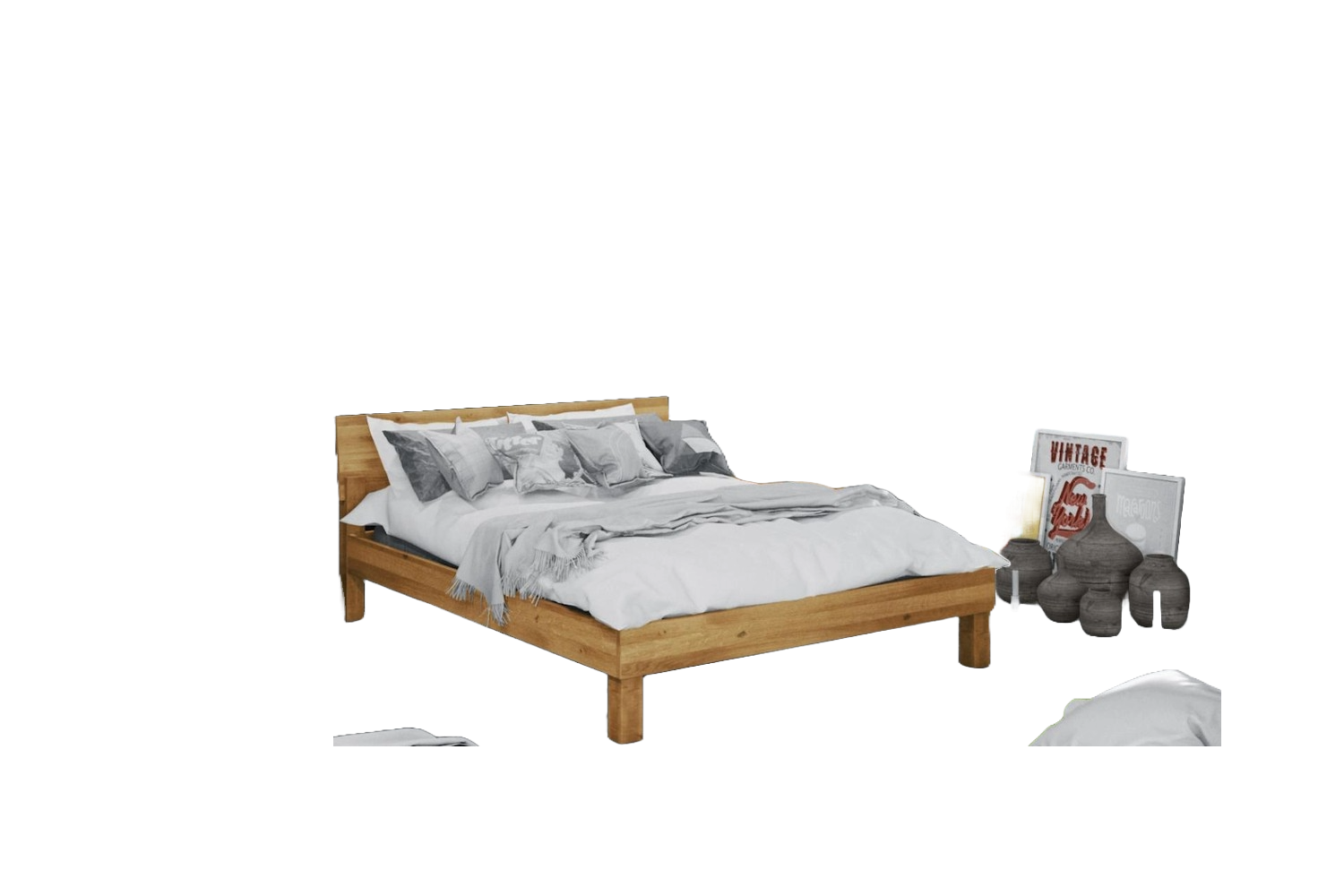 Bett Ringo 1 Sonderlänge 140x210 Wildeiche massiv m. Holzkopfteil und Holzbeinen Bild 1