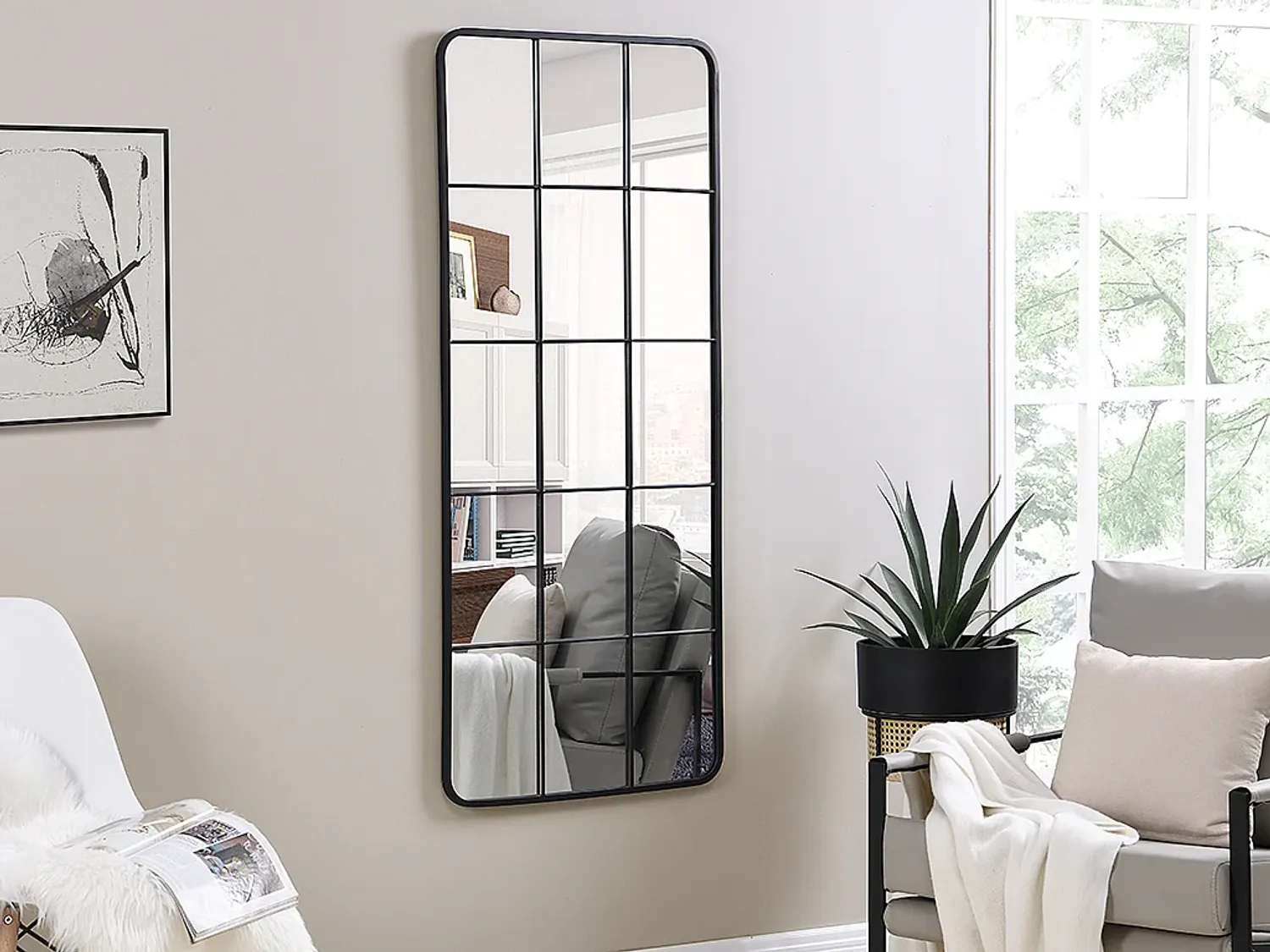 Vente-unique - SCIARA Spiegel Metall Schwarz - B 3 cm x H 140 cm x L 60 cm Bild 1