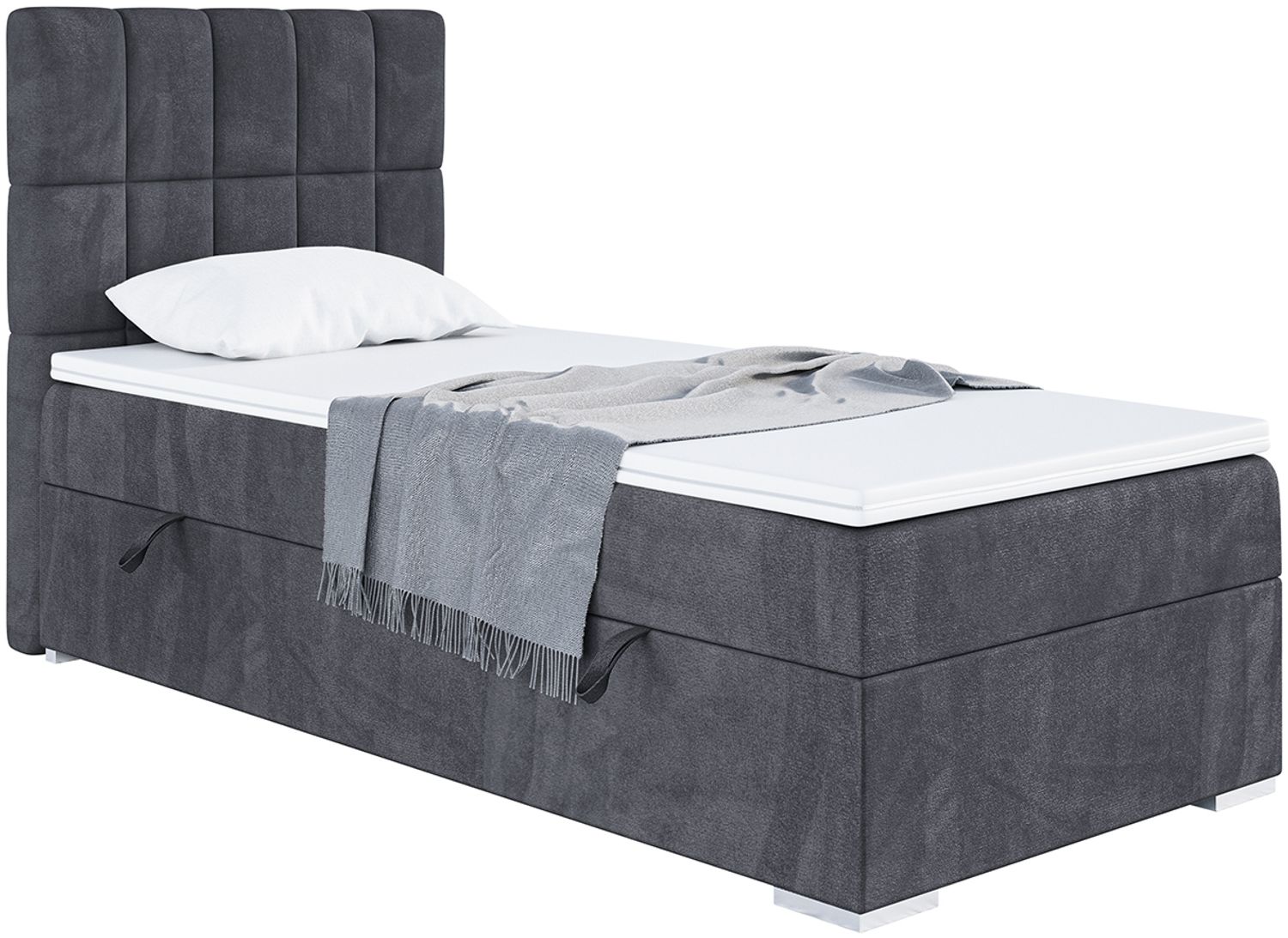 MEBLINI Boxspringbett LUKAS 100x200 cm mit Bettkasten - H4/Dunkelgrau Samt Gepolstert Einzelbett mit Topper & Taschenfederkern-Matratze - 100x200 Links Bild 1