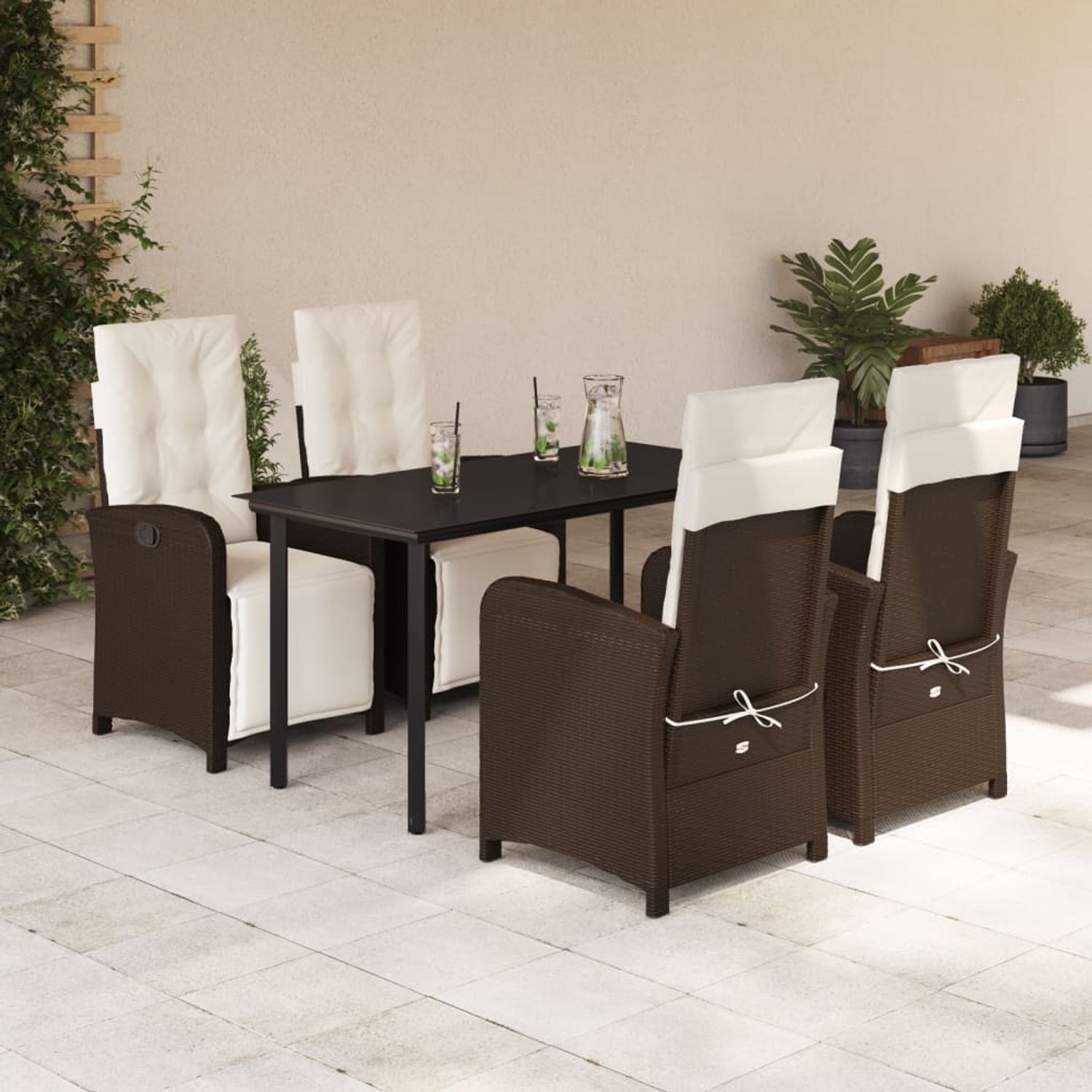 vidaXL 5-tlg. Garten-Essgruppe mit Kissen Braun Poly Rattan 3212551 Bild 1