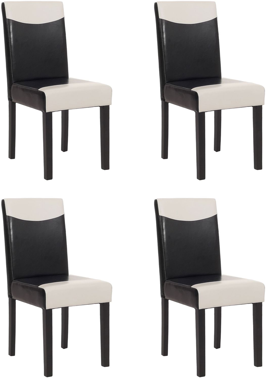 4er-Set Esszimmerstuhl Stuhl Küchenstuhl Littau ~ Kunstleder, schwarz-weiß, dunkle Beine Bild 1