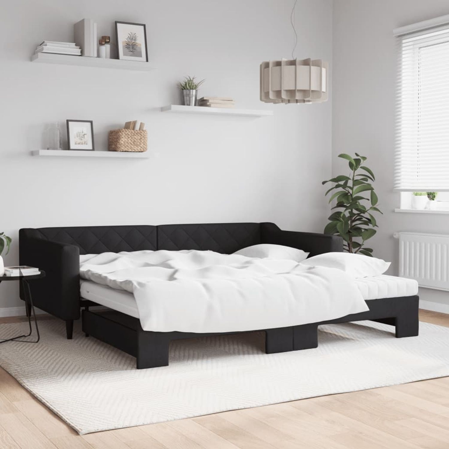 vidaXL Tagesbett Ausziehbar mit Matratzen Schwarz 100x200 cm Stoff 3197451 Bild 1