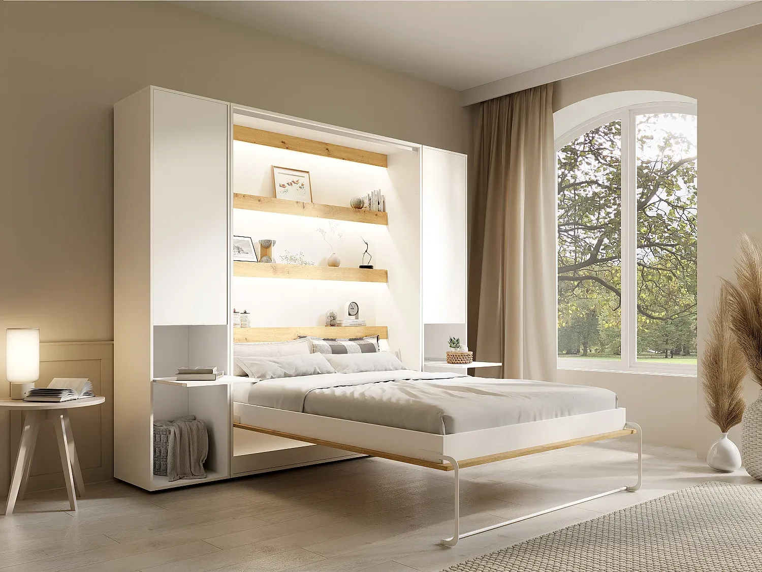 Vente-unique - RAPILI Bett Holz, Platte BeigeWeiß - B 50 cm239,2 cm x H 225,2 cm x L 179 cm Bild 1