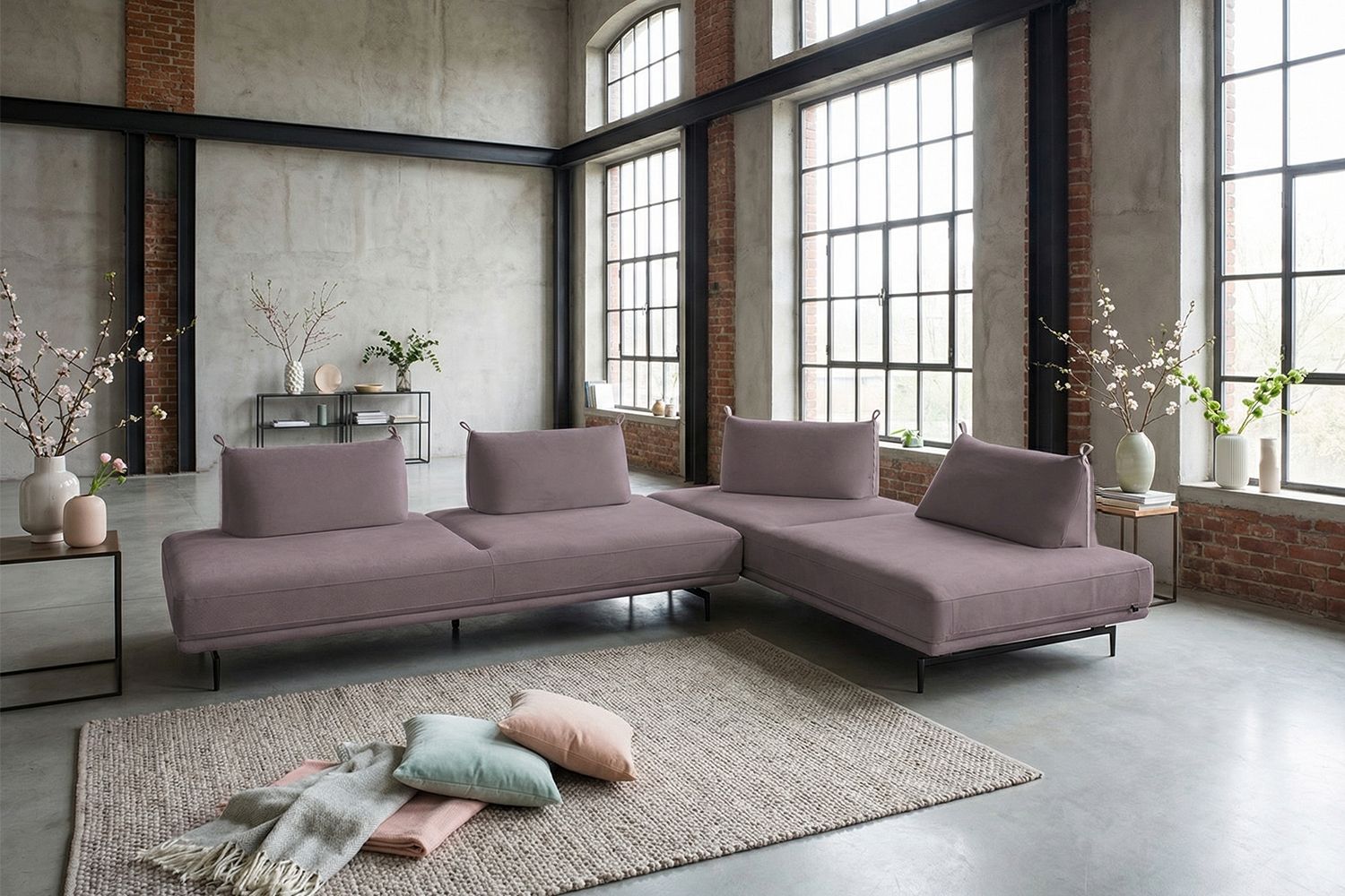 KAWOLA Ecksofa CANE Schlafsofa Daybed Stoff lila 80 x 210 x 310 cm Bild 1