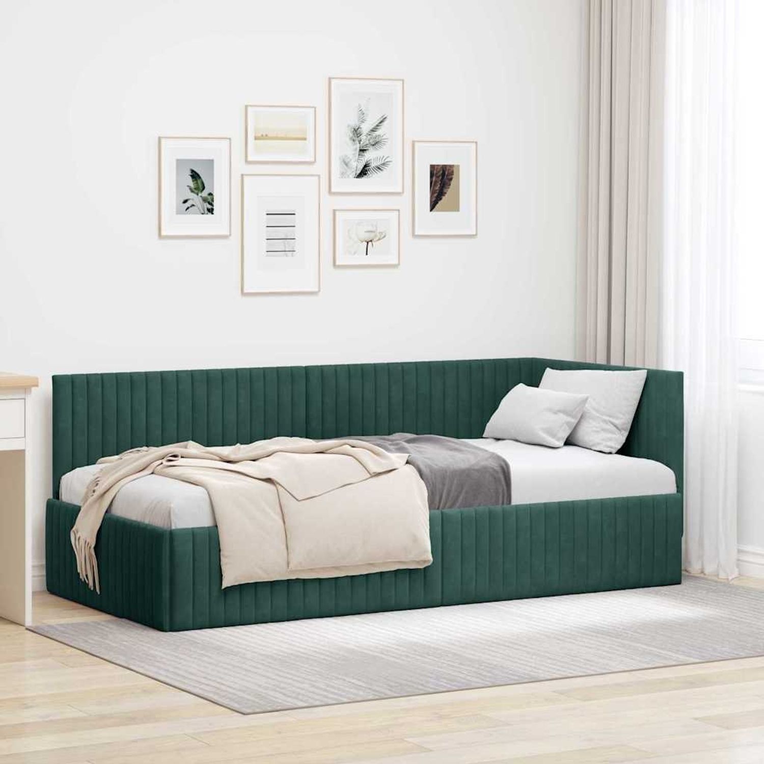 vidaXL Eckbettgestell mit Kopfteil Dunkelgrün 90 cm x 200 cm Samt 42016268 Bild 1