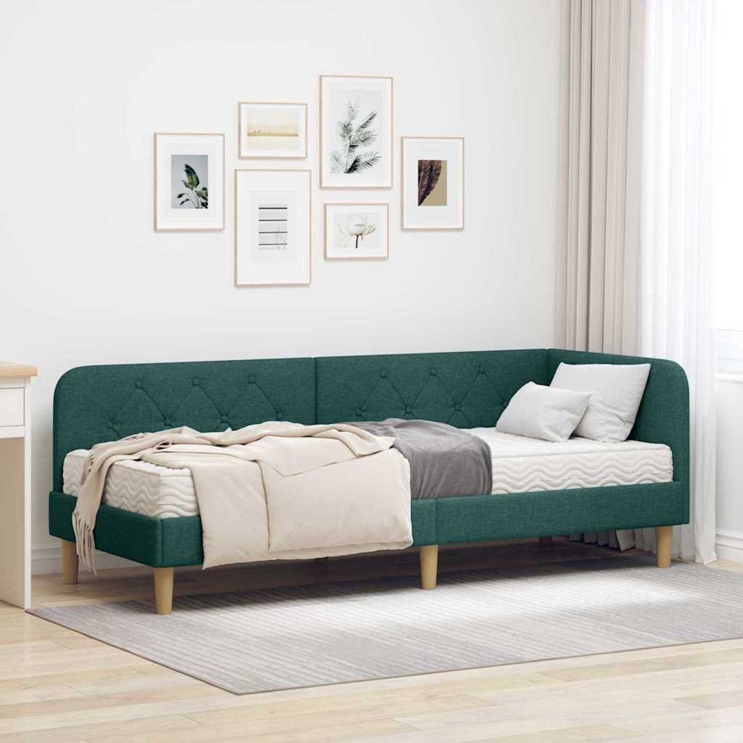 vidaXL Eckbettgestell Dunkelgrün 80 x 200 cm Stoff 3394105 Bild 1