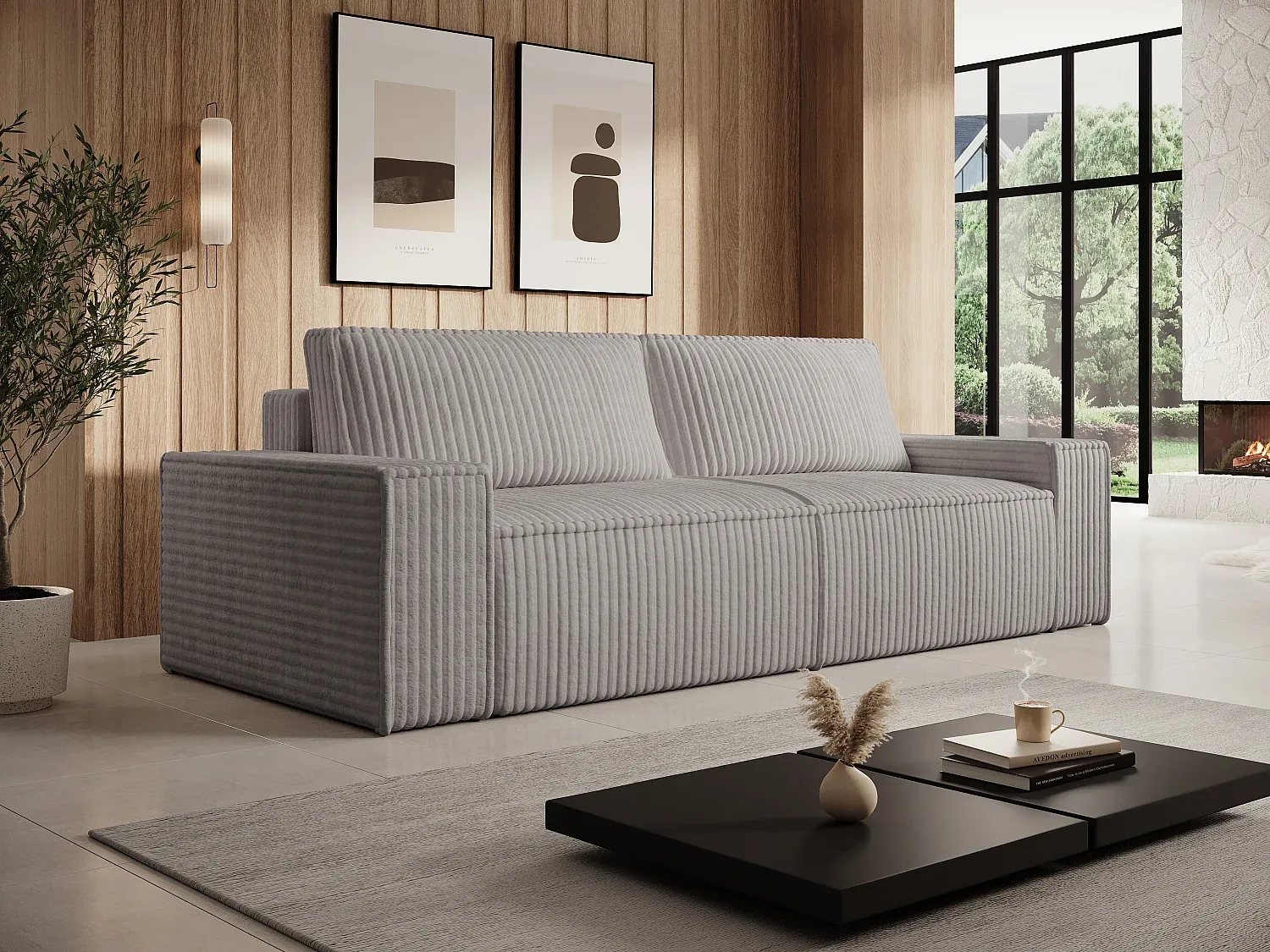 Vente-unique - AMELIA Sofa SamtStoff Grau - B 95 cm x H 85 cm x L 230 cm Bild 1