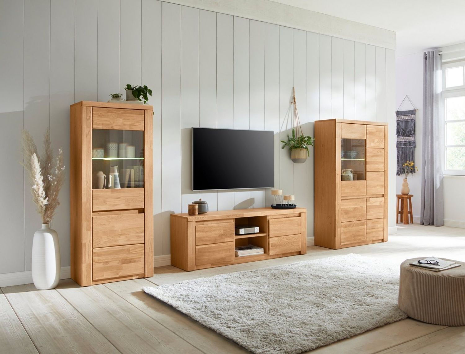 OTTO home Wohnwand Burani, (Set, 3-St), teilmassives Holz Bild 1