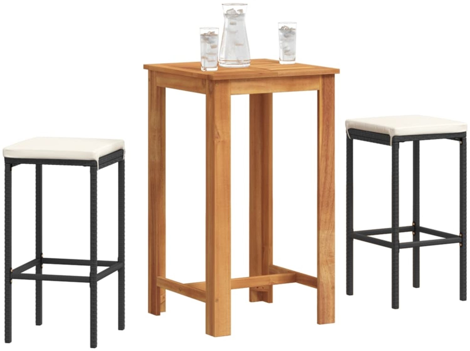 vidaXL 3-tlg. Gartenbar-Set Schwarz Massivholz Akazie und Poly Rattan 3295267 Bild 1