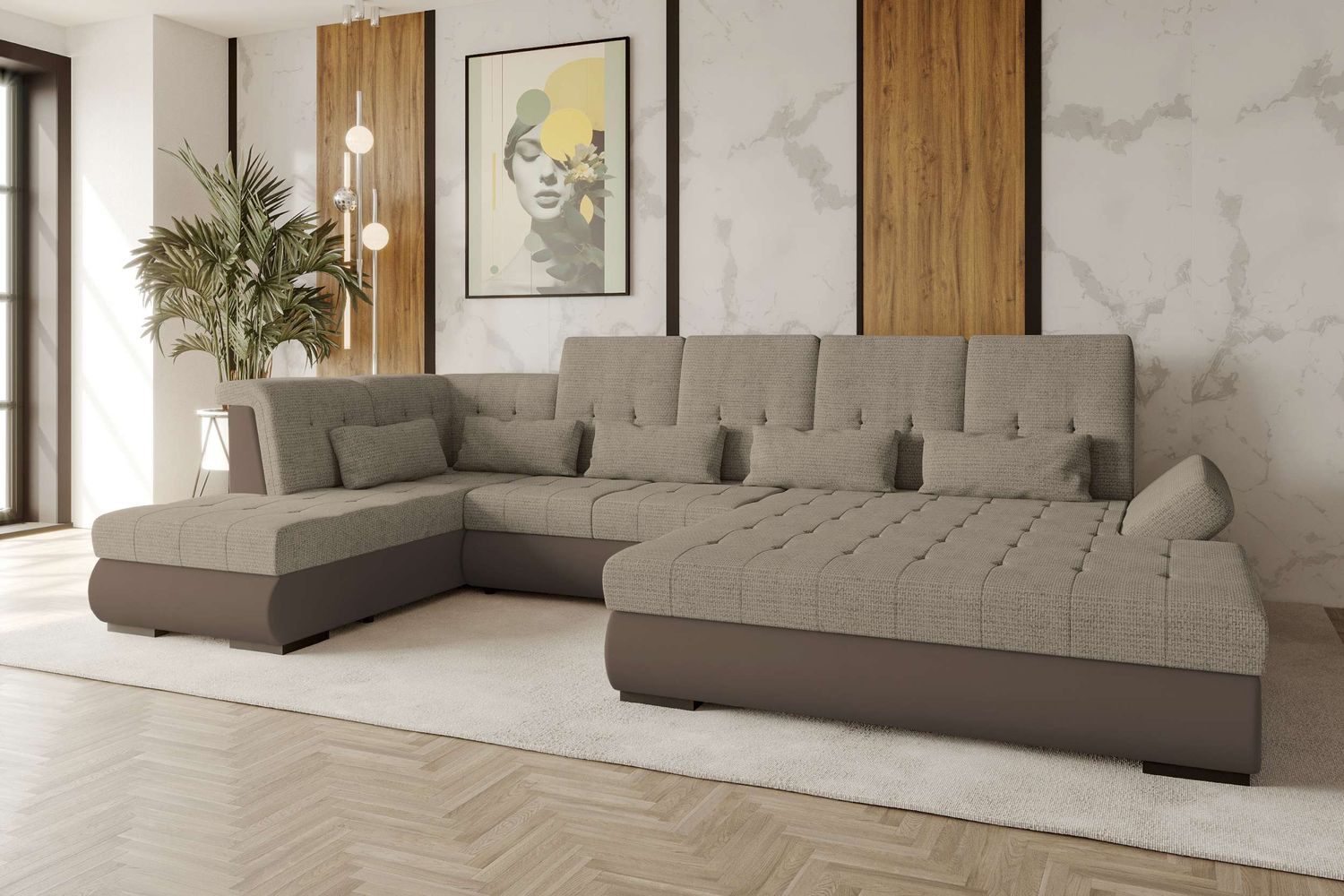 99rooms Felicia Wohnlandschaft Velours MANILA Braun Chenille EDEN Cappuccino Rechts Bild 1