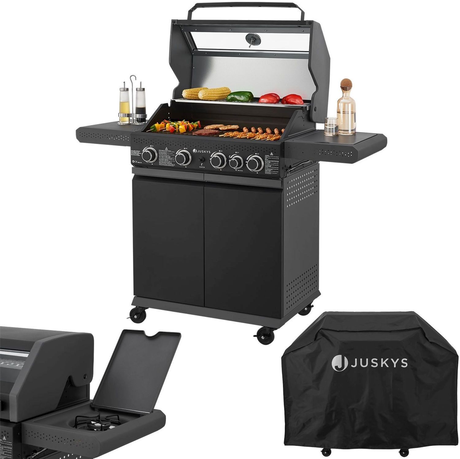 Juskys 'Savannah' XXL Gasgrill mit Grillrost, Unterschrank für Gasflasche & Abdeckplane, Stahl anthrazit, 133 x 57 x 114 cm Bild 1