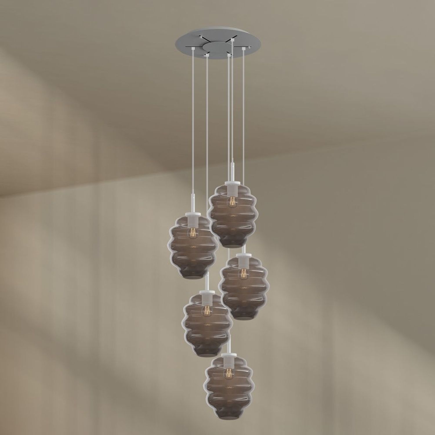 s.luce Echos Galerieleuchte 5-flammig Ø 60cm Baldachin Ø 25cm Rauch, Weiß Bild 1
