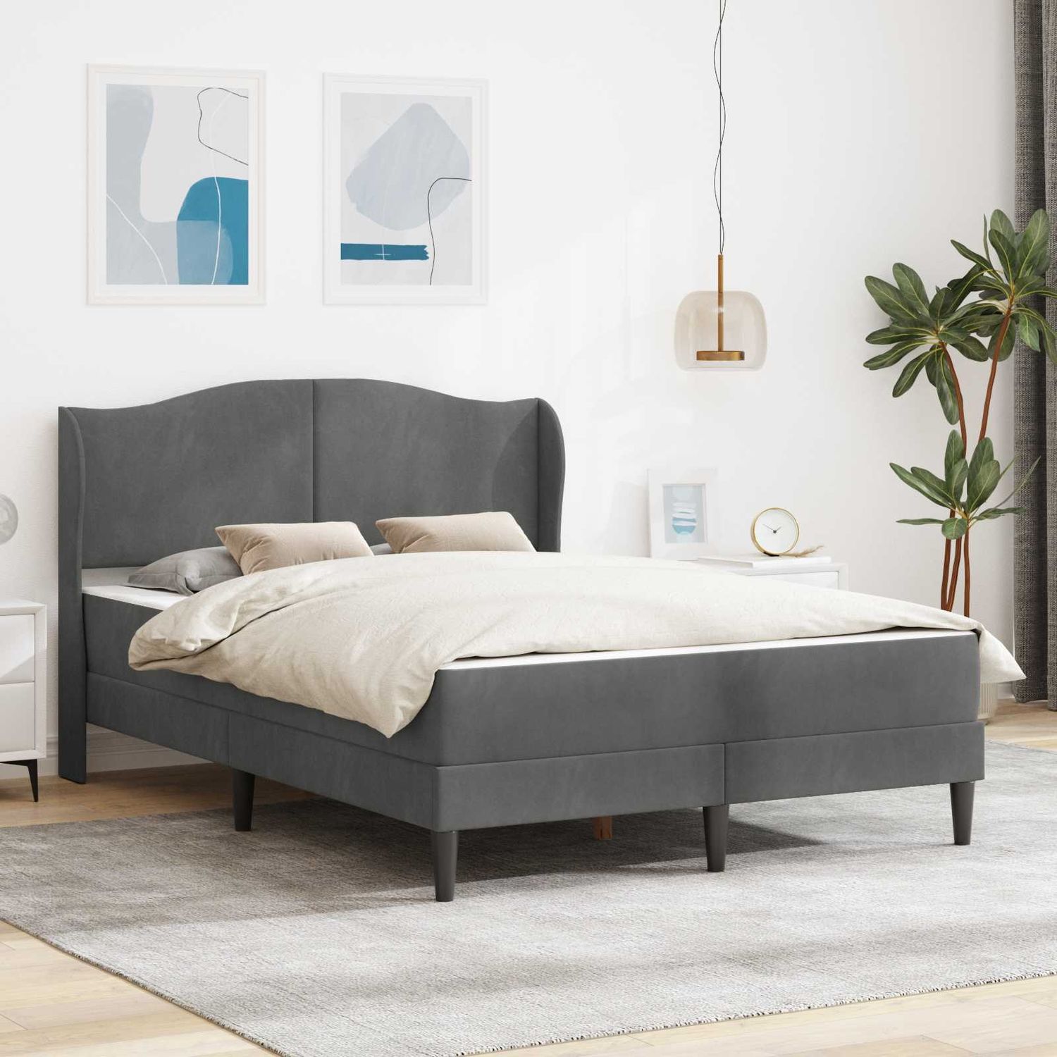 vidaXL Bettrahmen mit Kopfteil Dunkelgrau 140 x 190 cm Samt 3415203 Bild 1