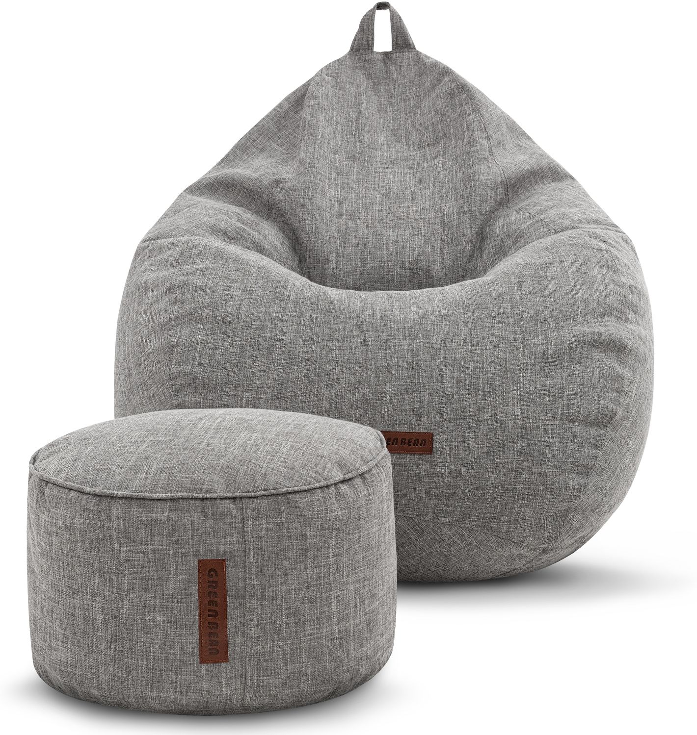 Green Bean® 2er Set Indoor Sitzsack + Hocker mit EPS-Perlen Füllung - Sitzhocker Sitz-pouf , Grau, XXL Bild 1