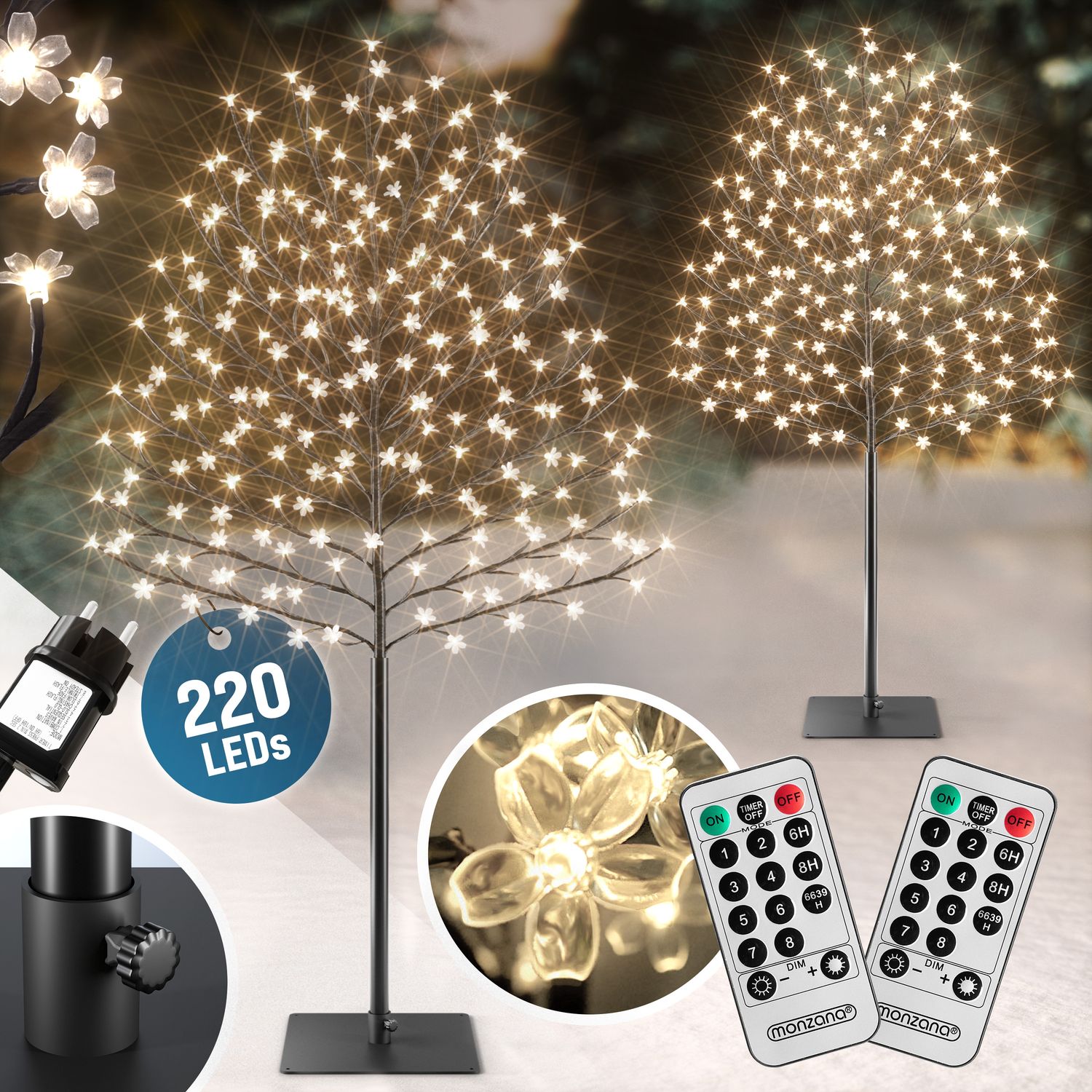 MONZANA® Kirschblütenbaum 2er Set 220 cm 220 LED Warmweiß Bild 1
