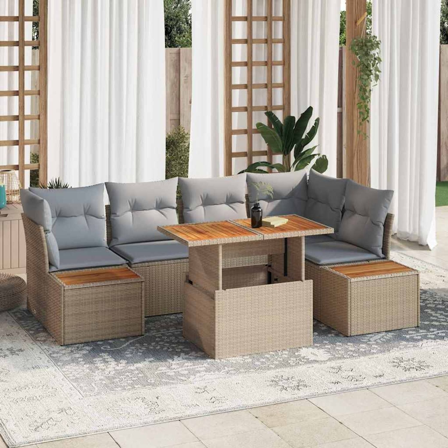 vidaXL Garten-Sofa-Set mit Speicher 10 pcs Beige Poly Rattan 3358839 Bild 1