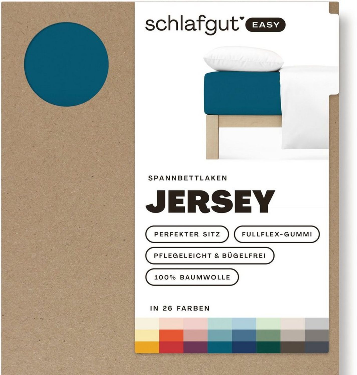 Schlafgut 'Easy' Spannbettlaken, Jersey, 100% Baumwolle, rundum Gummizug, für Matratzen bis 22 cm Höhe, Petrol Deep, M 120x200cm - 130x200cm Bild 1