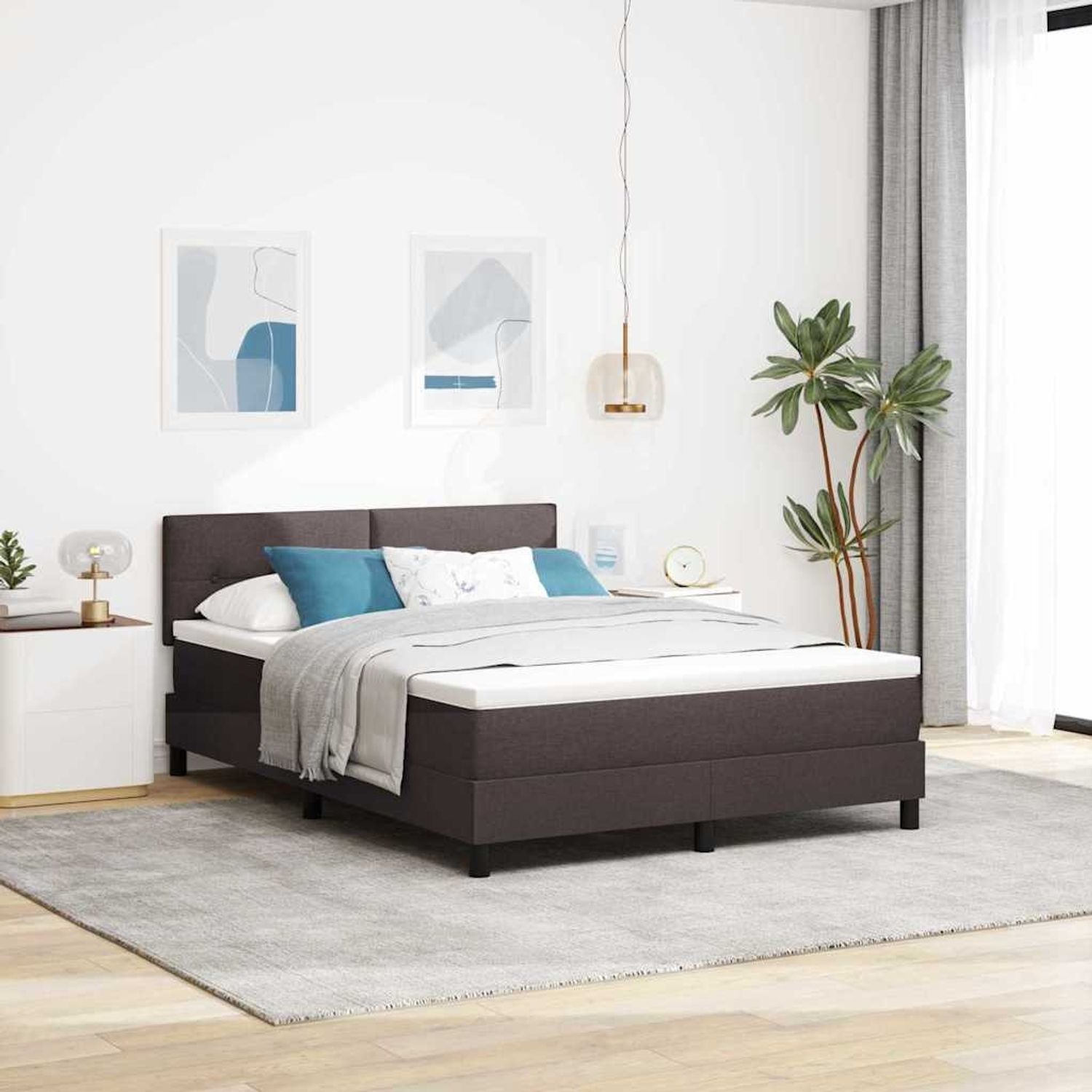 vidaXL Boxspringbett mit Kopfteil Dunkelbraun 160 x 200 cm Stoff 3342222 Bild 1