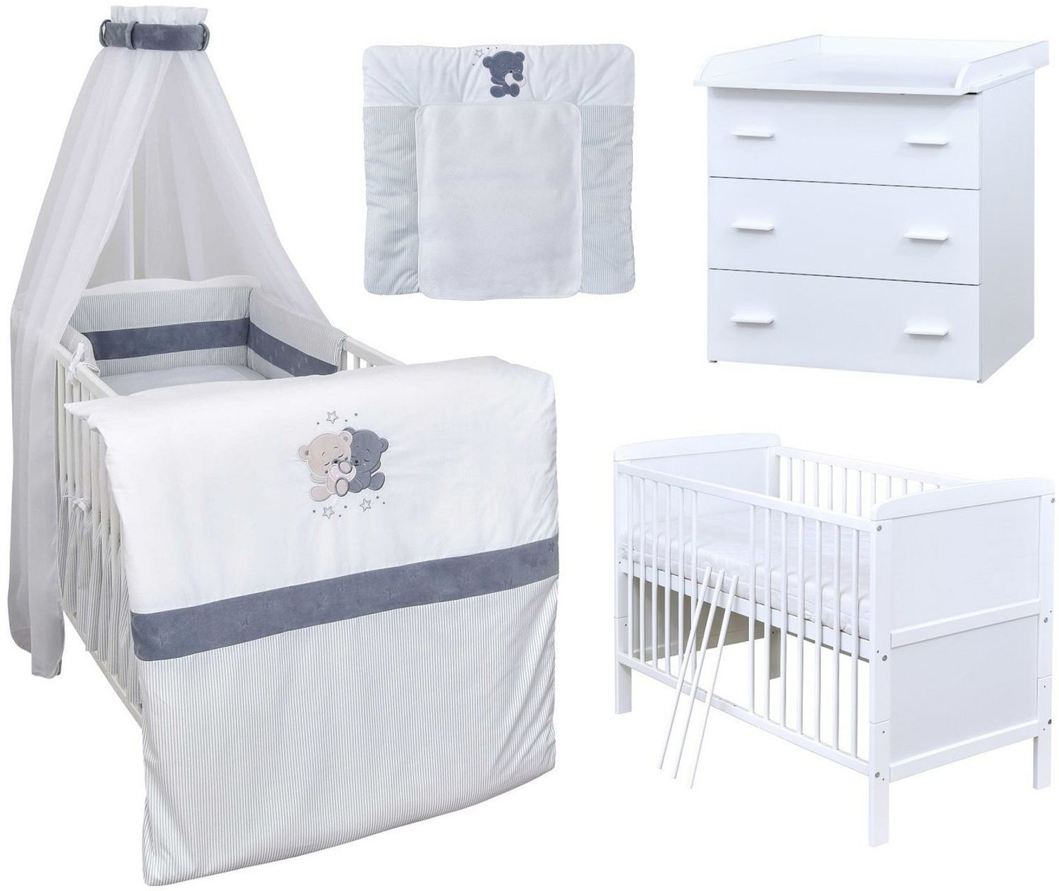Baby-Delux Babyzimmer-Komplettset Babyzimmer 140x70 weiß Komplettset, (13-tlg), Babybett Wickelkommode Bettwäsche Set Komplettzimmer Bild 1