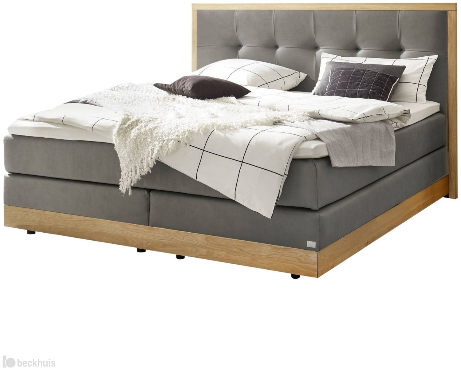 Alba Boxspringbett grau Eiche Massivholz 206cm x 208cm x 125cm Bild 1
