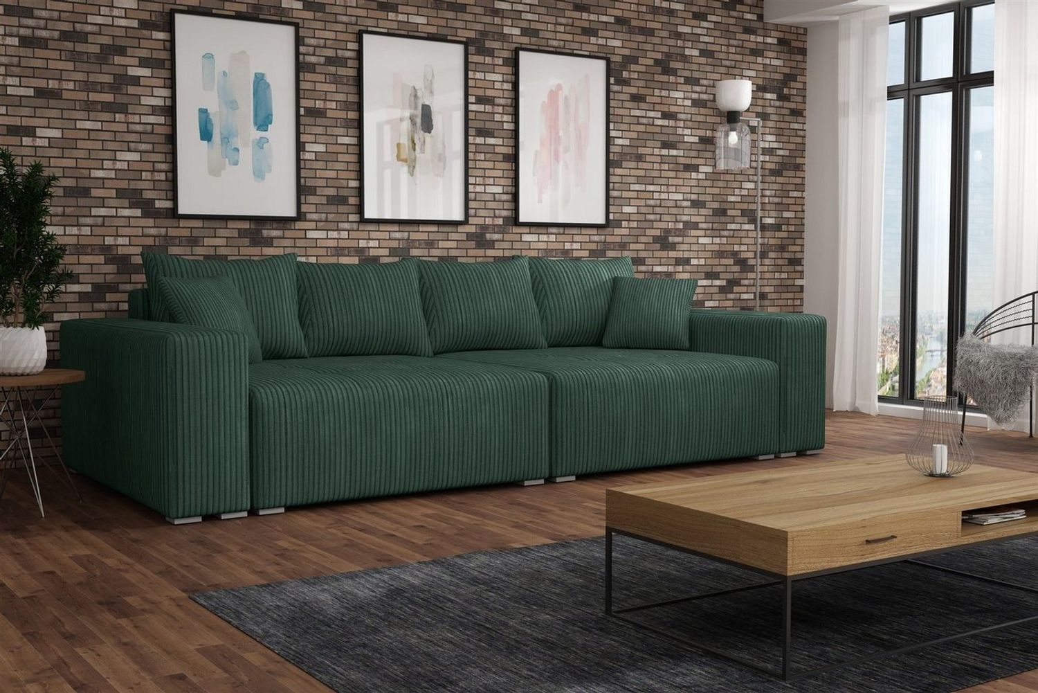 Big Sofa Couchgarnitur REGGIO Megasofa mit Schlaffunktion Stoff Poso Flaschengrün Bild 1
