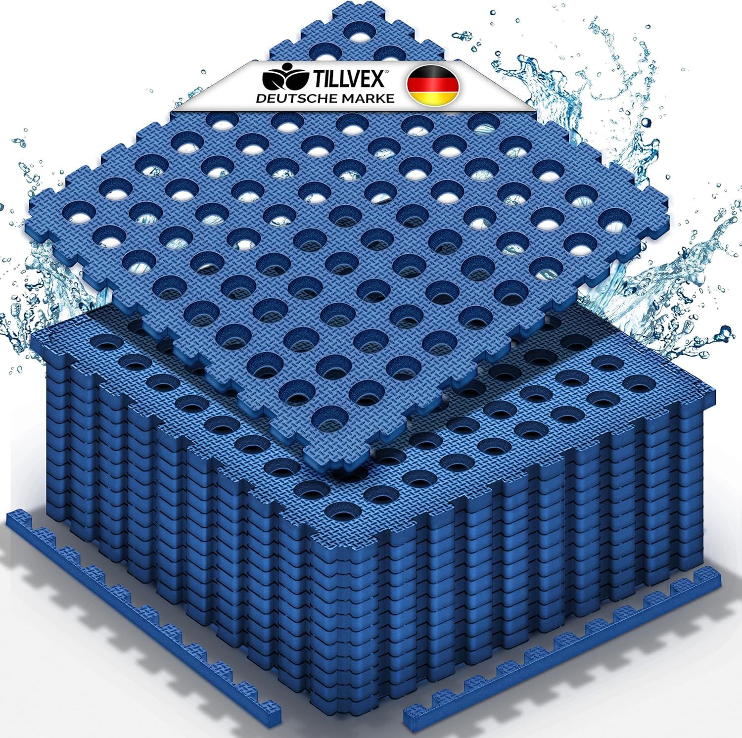 tillvex® Pool Bodenschutzmatte mit Löchern 48 Stück Blau | Unterlegmatte für Pool & Planschbecken 51x51 cm | Poolmatte Bodenmatte Outdoor | Poolunterlage Bodenschutz Matten wärmeisolierend | Whirlpool Bodenfolie weich Bild 1