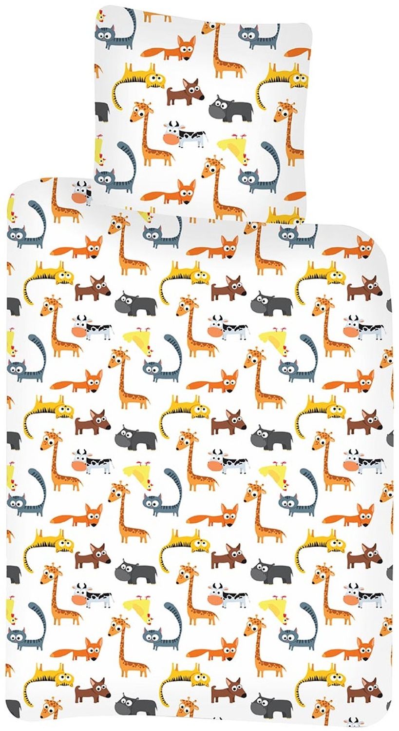 Baby Kinder Bettwäsche Tiere Giraffe Hund Katze Huhn Fuchs Kuh Bettdecke 100x140 + Kopfkissen 40x45 cm, 100% Baumwolle Bild 1