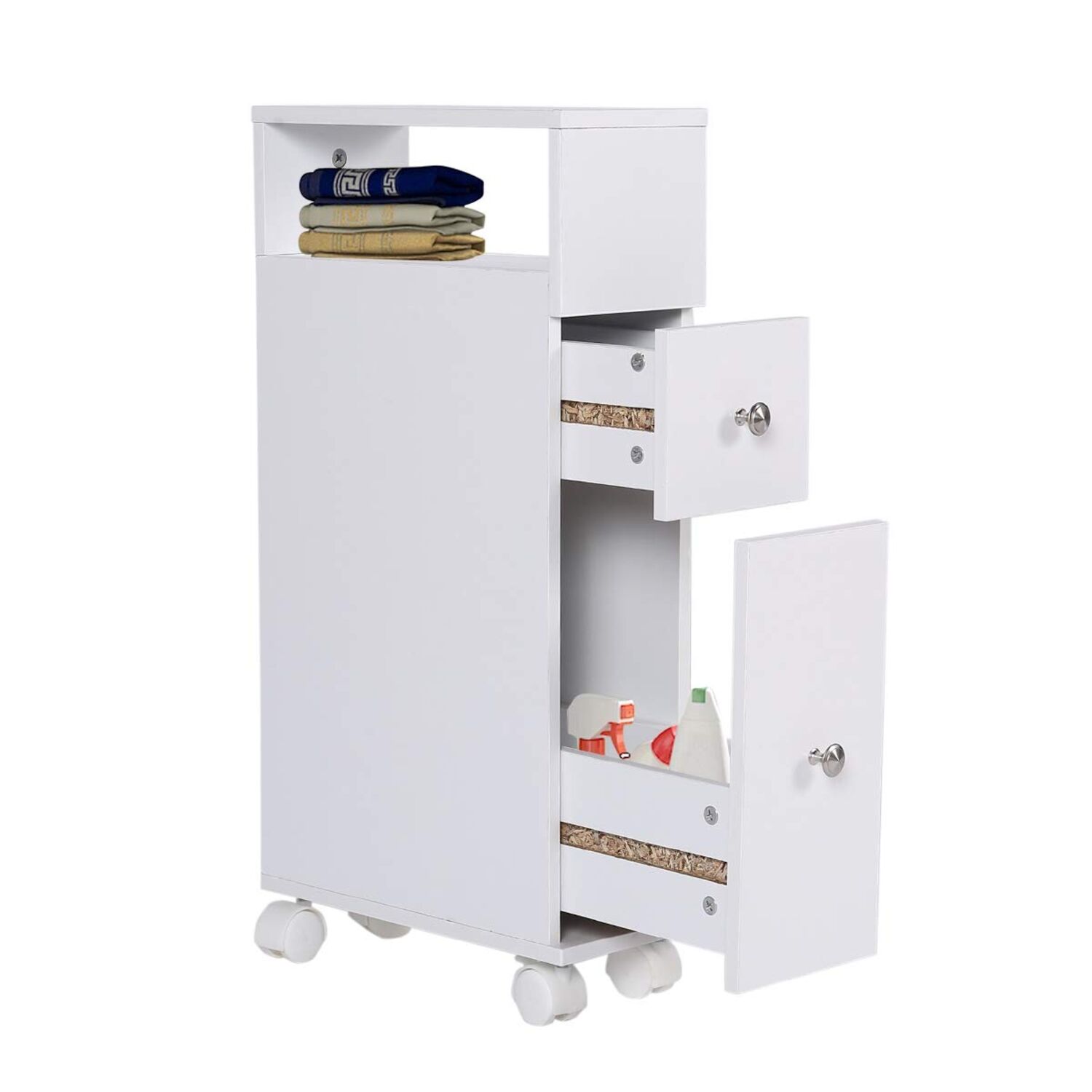 Happy Home Badschrank mit Rollen, HBS01-WEI, Holz weiß, 15 x 33 x 65 cm Bild 1