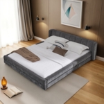 Chenille Polsterstoff + Eukalyptus-Holz und Eisen