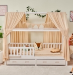 Beige - mit Matratze+schubladen+musselin Deko