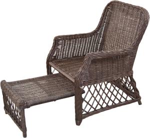 Rattansessel, Relaxsessel mit ausziehbarem Fußteil, handgeflochten, braun