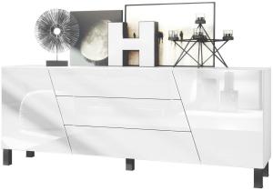 Vladon Sideboard Houston, Kommode mit 2 Türen und 3 Schubladen, Korpus Weiß matt, Fronten Weiß Hochglanz (178 x 69,5 x 38,5 cm)