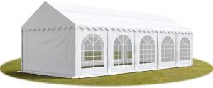 Festzelt Partyzelt 4x10 m PREMIUM, hochwertige PVC Plane 750 N in weiß, 100% wasserdicht, mit Bodenrahmen, vollverzinkte Stahlkonstruktion mit Verbolzung