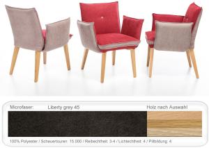 6x Sessel Gerit 1 Rücken mit Knopf Polstersessel Esszimmer Massivholz Buche natur lackiert, Liberty grey