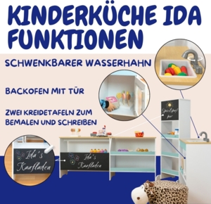 Coemo Spielküche Ida 4er Set aus Holz 4-tlg. Kinderküche in Türkis