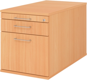 bümö Rollcontainer mit Hängeregister für Hängeordner, Container abschließbar in Buche - Rollwagen mit Hängeregistratur als Schreibtisch Unterschrank od. Bürocontainer m. Bügelgriffe, TC20-6-6-BS