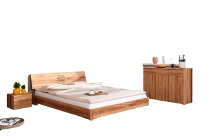 Bett Bento 15 Sonderlänge 80x220 Kernbuche massiv Holzkopfteil und Holzbeine