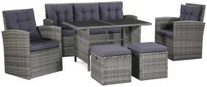 vidaXL 6-tlg. Garten-Lounge-Set mit Auflagen Poly Rattan Grau 43960