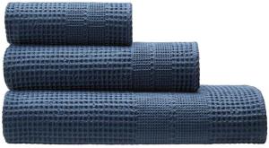 Cotonea Waffelpikee-Handtücher aus Bio Baumwolle|Handtuch 50x100 cm| steinblau