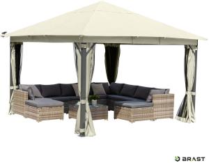 BRAST Pavillon Aluminium Infinity 4x4 m Beige inkl. Moskitonetz + LED wasserdicht stabil UV-Schutz