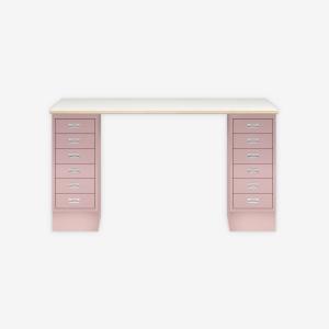 MultiDesk, 2 MultiDrawer mit 6 Schüben, Dekor Plywood, Farbe Pastellpink, Maße: H 740 x B 1400 x T 600 mm