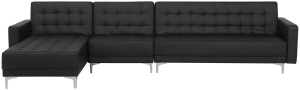 Modulsofa Kunstleder Schlaffunktion schwarz rechtsseitig ABERDEEN